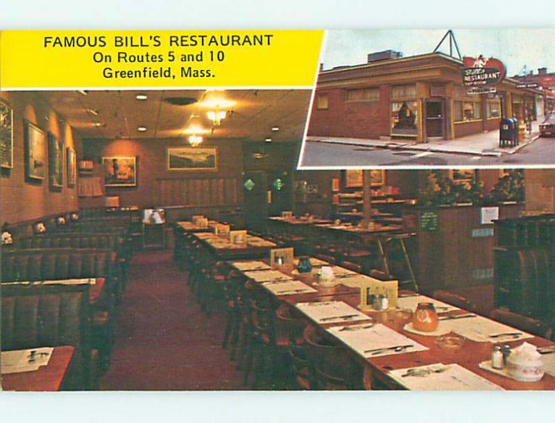 Pre-1980 FAMOUS BILL'S RESTAURANT Greenfield Massachusetts MA v8290@