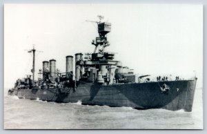 Military~USS Raleigh CL 7 & Stats On Back B&W~Vintage Postcard