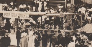 Oneonta NEW YORK RPPC 1908 ICE CREAM CONE BOOTH Shakes FAIR Skeleton BICYCLES