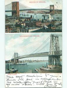 Pre-1907 TWO BRIDGES ON ONE POSTCARD New York City NY n5953