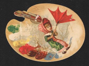 VICTORIAN TRADE CARD A&P Tea Die-cut Art Palette Girl & Umbrella