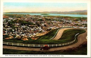 View of City and Bay Twin Peaks Auto Drive San Francisco CA UNP WB Postcard L3
