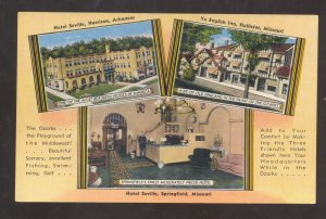 ROUTE 66 SPRINGFIELD MISSOURI HOTEL SEVILLE VINTAGE ADVERTISING POSTCARD MO.