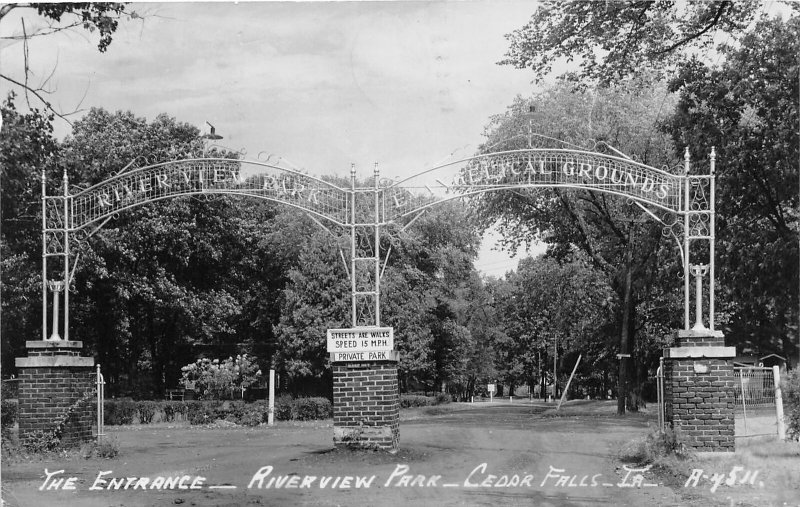 F49/ Cedar Falls Iowa RPPC Postcard 1961 Entrance Riverview Park Gate