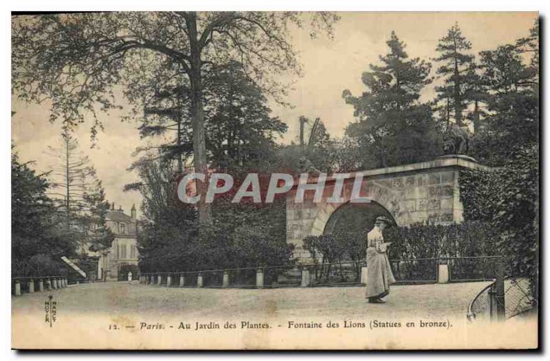 Old Postcard Paris Fountain In Garden Plants Lions Bronze statues