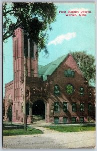 Vtg Warren Ohio OH First Baptist Church 1910s View Old Card Postcard