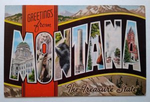 Greetings From Montana Postcard Large Letter Kropp Black Bear Mountains Treasure