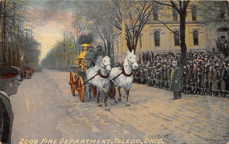 F6/ Toledo Ohio Postcard 1911 Fire Department Horse Wagon