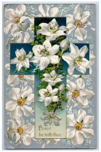 c1910's Easter White Lily Flowers Winsch Back Embossed Posted Antique Postcard