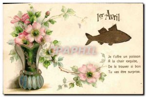 Old Postcard Fantasy Flowers Poisson April 1st