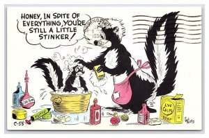 Honey In Spite Of Everything You're Still A Little Stinker Comic Postcard Skunks