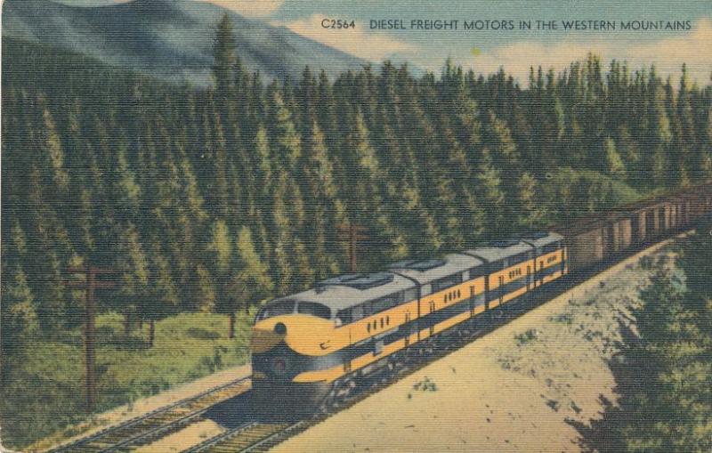 Four Diesel Freight Motors hauling Freight Trains over Continental Divide Linen