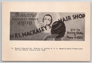 Memphis TN Mackaseys Hair Shop Ad Artist Stanley O. Hutton 6x4 Sketch Card S29