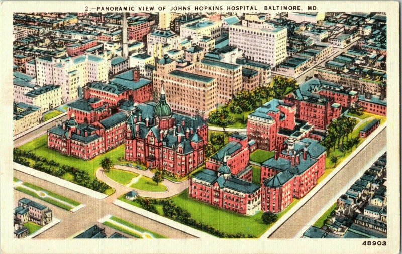 Panoramic View John Hopkins Hospital Baltimore MD Maryland Vtg Linen Postcard  