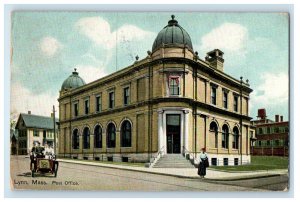 1912 Lynn Massachusetts MA, Post Office Building Car Street View Postcard