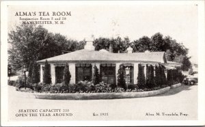 Postcard Alma's Tea Room Route 3 and 28 in Manchester, New Hampshire