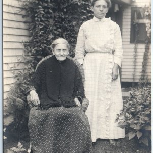 c1910s Outdoors Old Lady & Woman RPPC Mother Daughter? Real Photo PC Vines A185