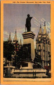 USA The Pioneer Monument Salt Lake City Utah Linen Postcard C027