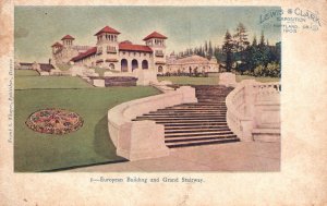 Vintage Postcard European Building and Grand Stairway Lewis & Clark Expo. OR