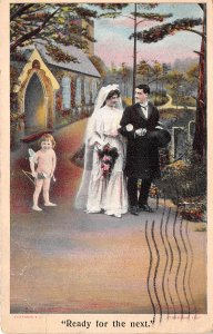 Cupid Ready For Next 1907 Bamforth Postcard Wedding Marriage Couple 