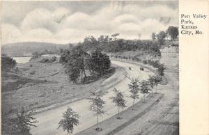 Kansas City Missouri~Pen Valley Park~Horse Carriages @ Bend in Road~c1905 PC