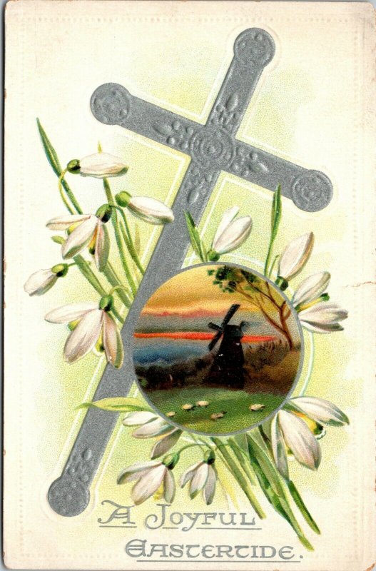 A JOYFUL EASTERTIDE - 1909 * Tuck's Postcard * Holy Cross * Lillies * Saxony