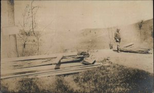 Man & Lumber - Saratoga NY Written on Back 1908 Real Photo Postcard