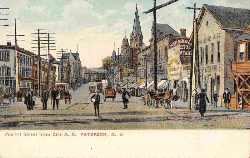 Market Street from Erie Railroad Dpot Paterson New Jersey 1905c  postcard