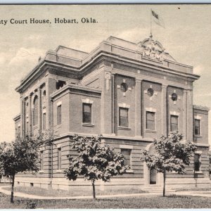 c1900s Hobart, OK County Court House Postcard Rare Trees Variety Store Okla A71