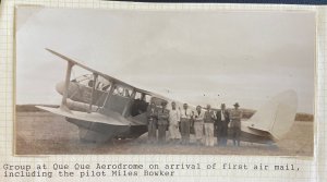 Real Photo Que Que Aerodrome On Arrival Of First Airmail Miles Bowker Pilot