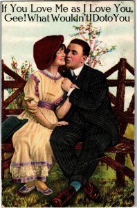 Romantic Couple, If You Love Me as I Love You c1910s Vintage Postcard D49