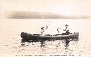 US33 real photo Canada Ontario Nominigan camp Algonquin Park canoe fishing Smoke