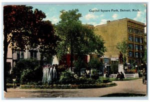 1911 Capitol Square Garden Park Monument Showing Detroit Michigan MI Postcard