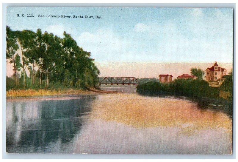 c1910's San Lorenzo River Bridge Santa Cruz California CA Antique Postcard