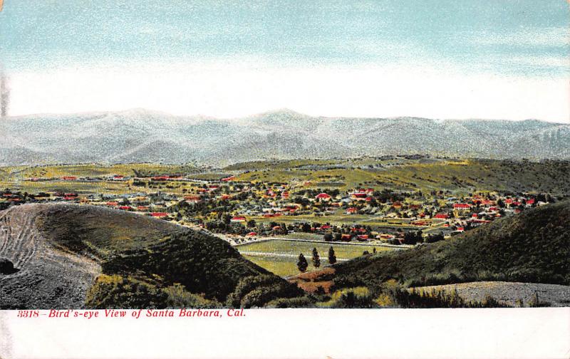 Bird's Eye View of Santa Barbara, California., Early Postcard, Unused