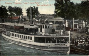 Sylvan Beach New York NY Steamer Boat Sagamore & Luna Park c1910 Postcard