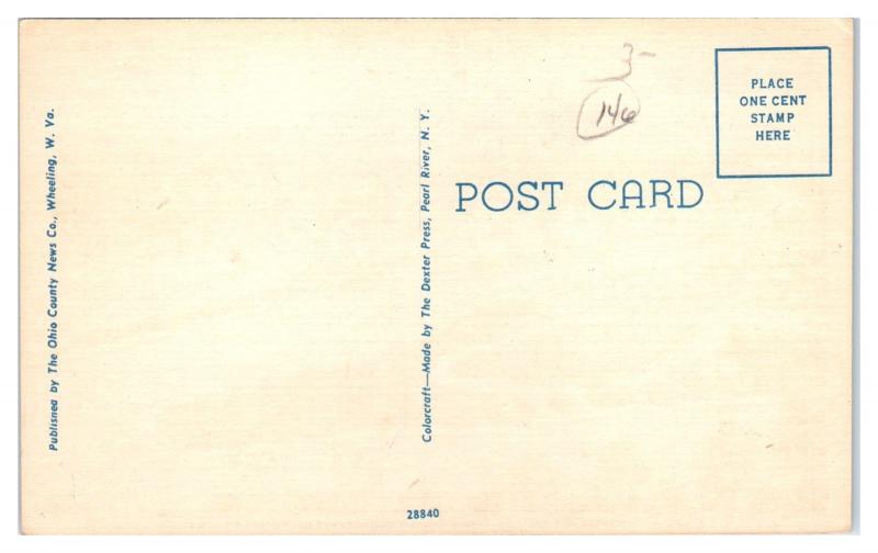 Mid-1900s Overlooking Wheeling Island and Ohio River, Wheeling, WV Postcard