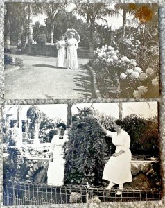 Two Real Photo Postcards of Two Women Mission Cliff Gardens San Diego California