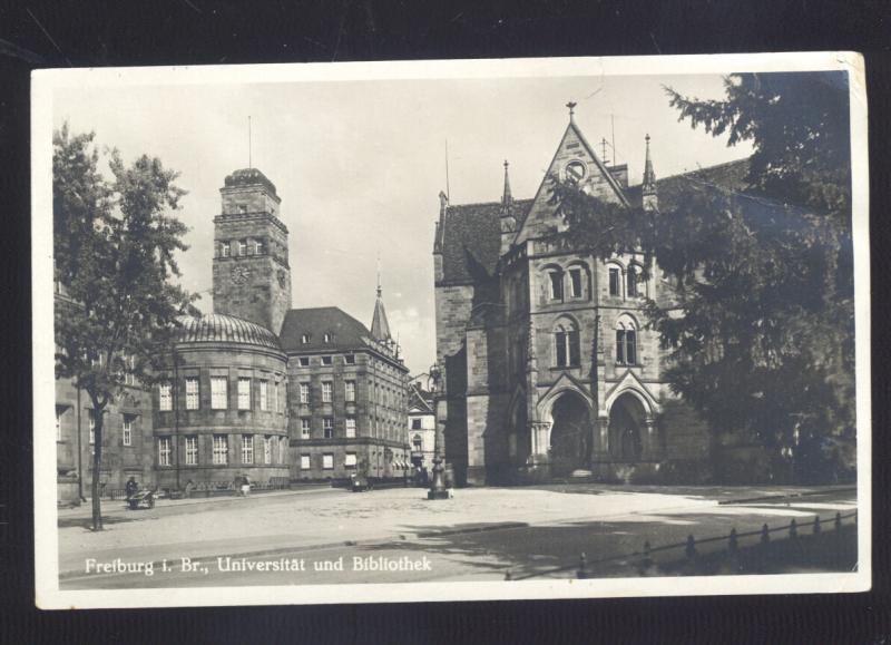 RPPC FREIBURG I.BR. UNIVERSITAT UND BIBLIOTHEK VINTAGE REAL PHOTO POSTCARD