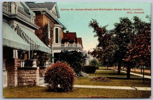 Postcard London Ontario c1910s Corner St. James Street & Wellington Street North