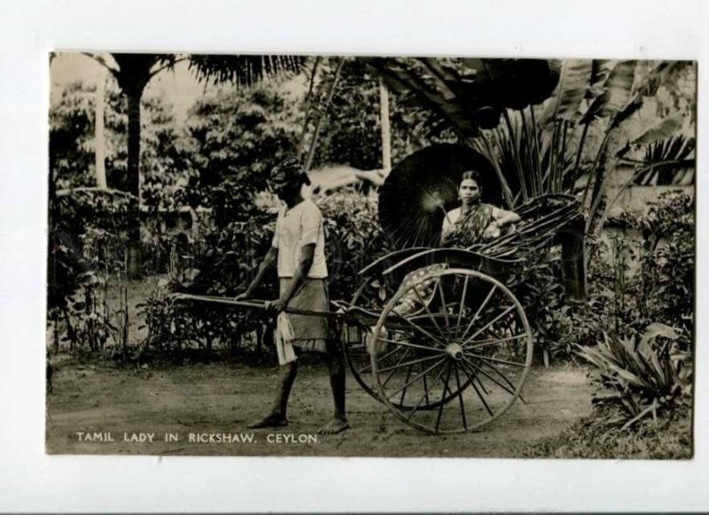 289221 CEYLON Tamil lady in Rickshaw Vintage Plate photo postcard