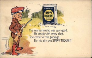 Happy Thought Chewing Tobacco Man Hunter Gun Ad Advertising Vintage Postcard