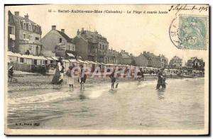 Old Postcard Saint Aubin sur Mer The beach at high tide