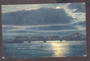 DAVENPORT IOWA ROCK ISLAND ILLINOIS MISSISSIPPI RIVER BRIDGE AT NIGHT POSTCARD