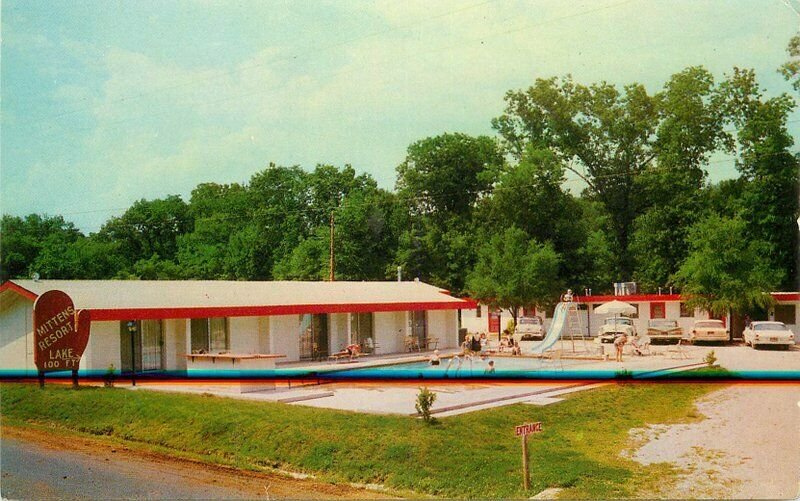 Aurora Autos Hollister Missouri Mitten's Resort Postcard Pool Roadside 11339