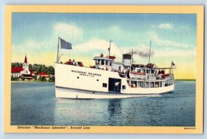 Michigan Postcard Steamer Mackinac Island Arnold Line Ship c1940 Vintage Antique