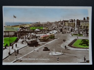 Norfolk GREAT YARMOUTH Marine Parade shows Charabanc Queue c1930's RP Postcard