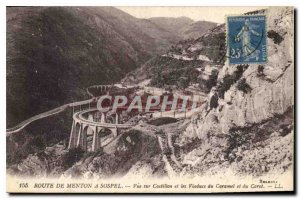 Postcard Old Route Menton Sospel View Castillon and Viaducts Caramel and Caret