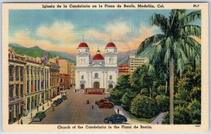 c1940s Medellin, Colombia Downtown Plaza Berrio Candelaria Church Linen Col A207