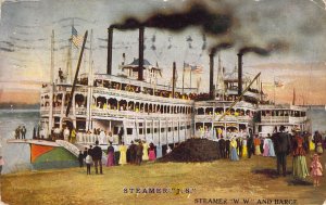 c.'07, Steamers  J.S. , WW, On The  Mississippi River,  Iowa,Old Post Card